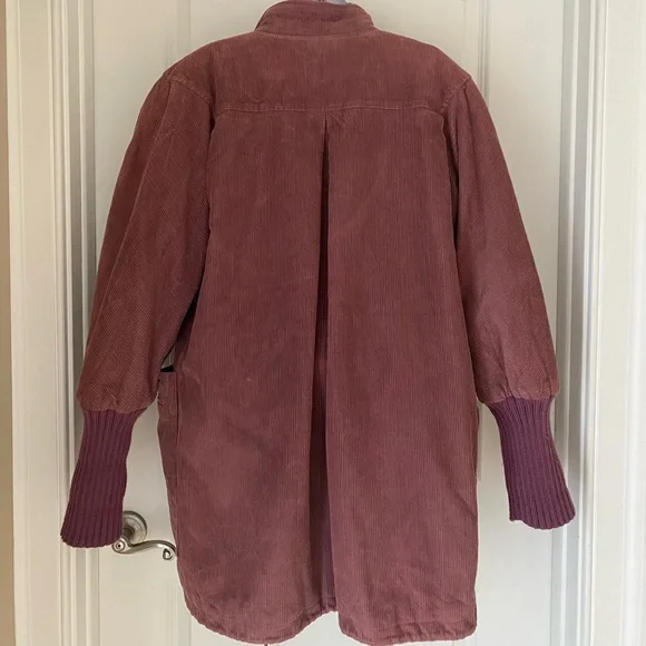 Rare Vintage Eddie Bauer Corduroy Barn Chore Coat Knit Collar Cuffs Mauve 80s - Picture 8 of 8